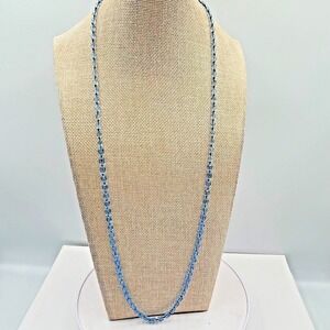 Vintage Retro Blue Faceted Glass Bead Long Opera Length Necklace Art Deco Clasp